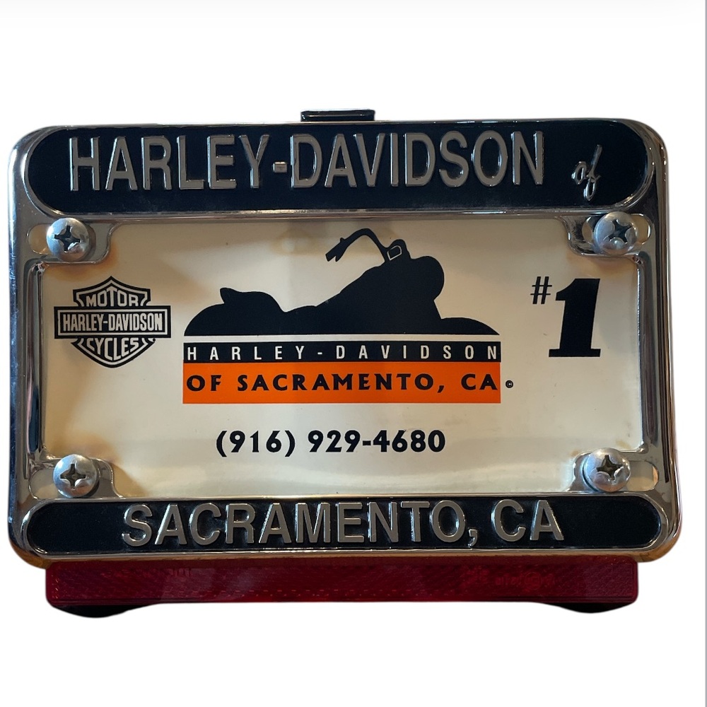 Harley Davidson Sacramento Ca. License plate holder for motorcycle complete